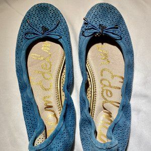Sam Edelman Felicia Blue Suede Laser Cut Ballet Flats 8.5M